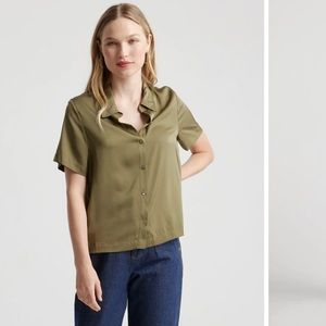 Quince Washable Stretch Silk Shirt in Military Olive, Size Small
